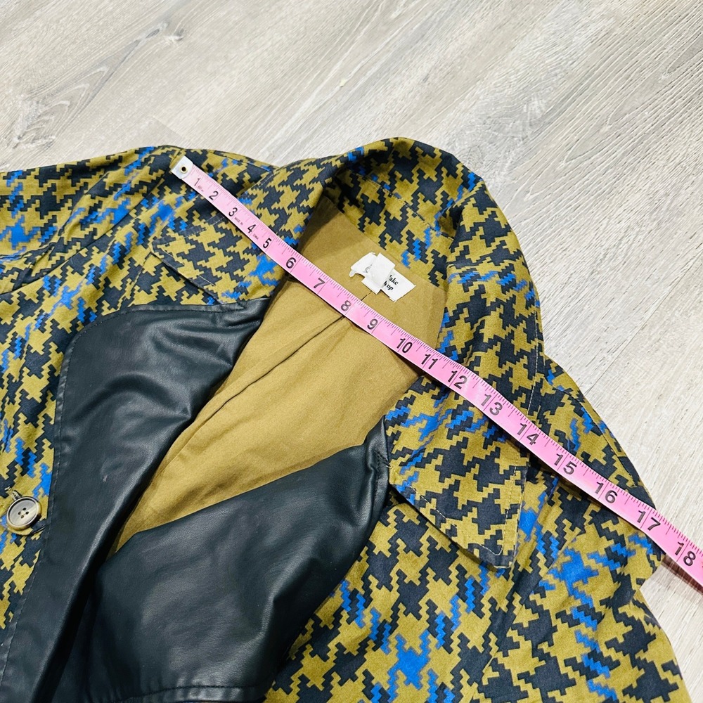 The Drop signedblake Houndstooth Trench Coat Olive Blue Faux Leather Trim M - Picture 9 of 16